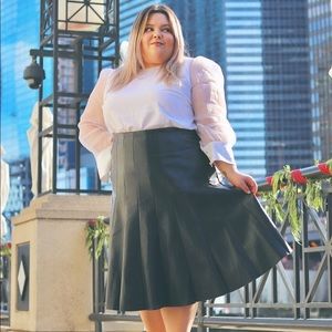 Pleated Midi Faux Leather Skirt